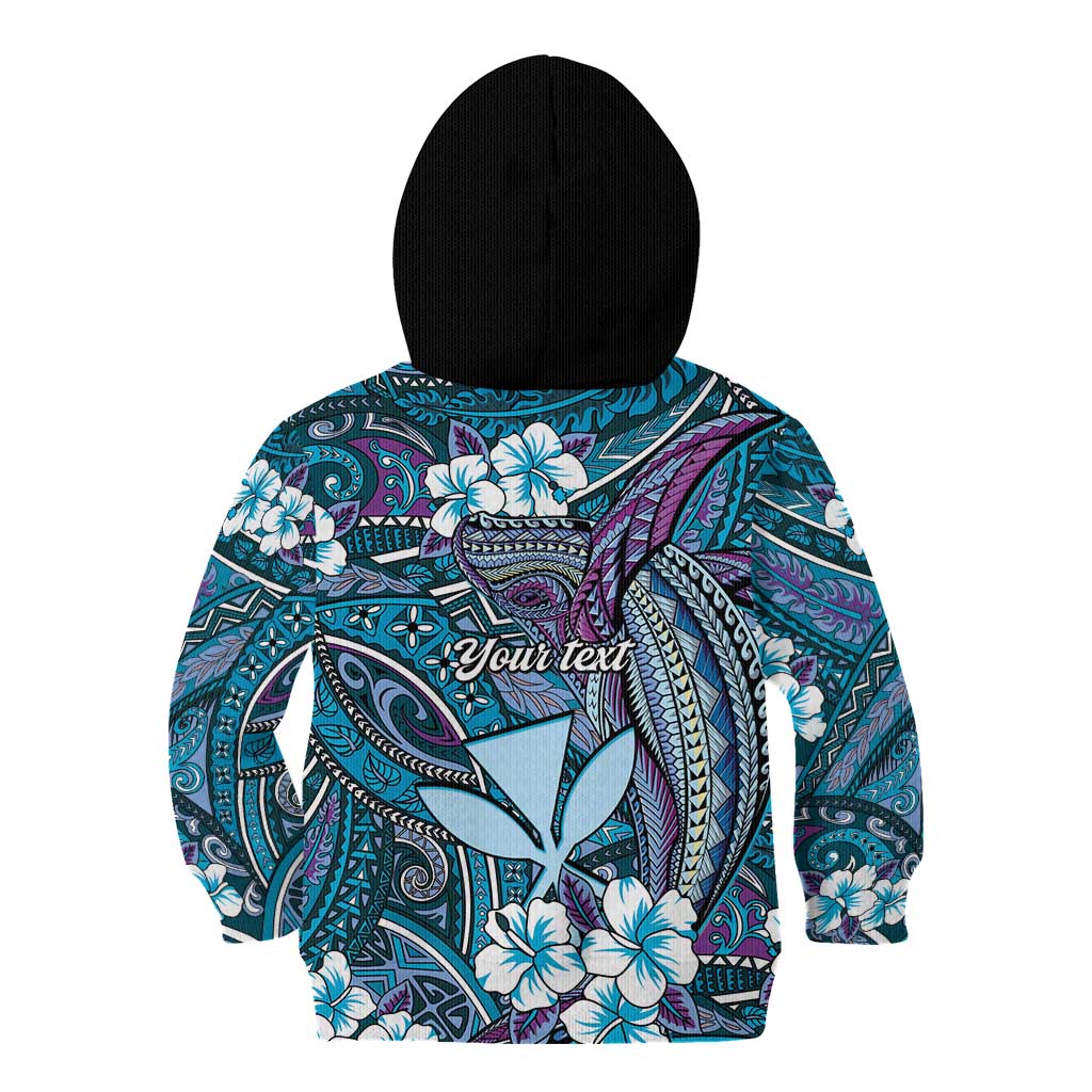 Personalised Hawaii Tribal Humpback Whale Kid Hoodie Polu Hibiscus Seamless Pattern