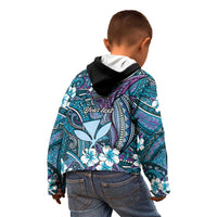 Personalised Hawaii Tribal Humpback Whale Kid Hoodie Polu Hibiscus Seamless Pattern