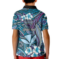 Personalised Hawaii Tribal Humpback Whale Kid Polo Shirt Polu Hibiscus Seamless Pattern