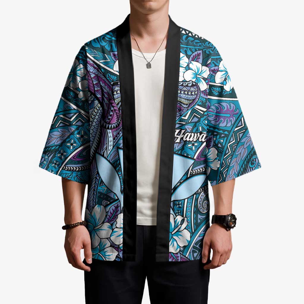 Personalised Hawaii Tribal Humpback Whale Kimono Polu Hibiscus Seamless Pattern