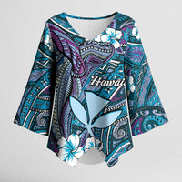 Personalised Hawaii Tribal Humpback Whale Kimono Sleeve Blouse Polu Hibiscus Seamless Pattern