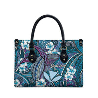 Personalised Hawaii Tribal Humpback Whale Leather Bag Polu Hibiscus Seamless Pattern