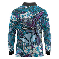 Personalised Hawaii Tribal Humpback Whale Long Sleeve Polo Shirt Polu Hibiscus Seamless Pattern