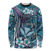 Personalised Hawaii Tribal Humpback Whale Long Sleeve Shirt Polu Hibiscus Seamless Pattern