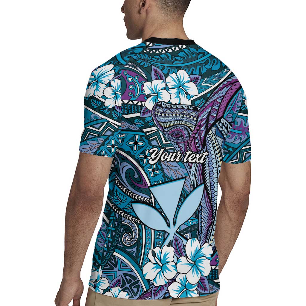 Personalised Hawaii Tribal Humpback Whale Rugby Jersey Polu Hibiscus Seamless Pattern