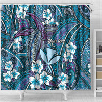 Personalised Hawaii Tribal Humpback Whale Shower Curtain Polu Hibiscus Seamless Pattern