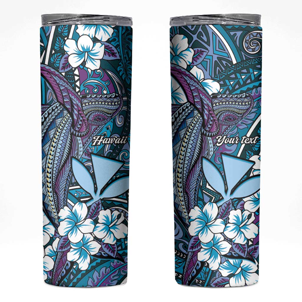 Personalised Hawaii Tribal Humpback Whale Skinny Tumbler Polu Hibiscus Seamless Pattern