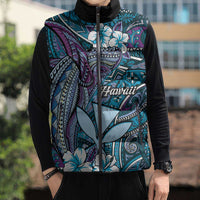 Personalised Hawaii Tribal Humpback Whale Sleeveless Puffer Jacket Polu Hibiscus Seamless Pattern