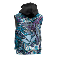 Personalised Hawaii Tribal Humpback Whale Sleeveless Zip Hoodie Polu Hibiscus Seamless Pattern