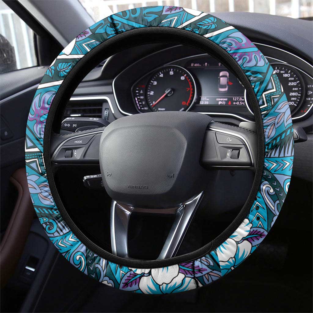 Hawaii Tribal Humpback Whale Steering Wheel Cover Polu Hibiscus Seamless Pattern LT9 - Polynesian Pride
