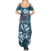Personalised Hawaii Tribal Humpback Whale Summer Maxi Dress Polu Hibiscus Seamless Pattern