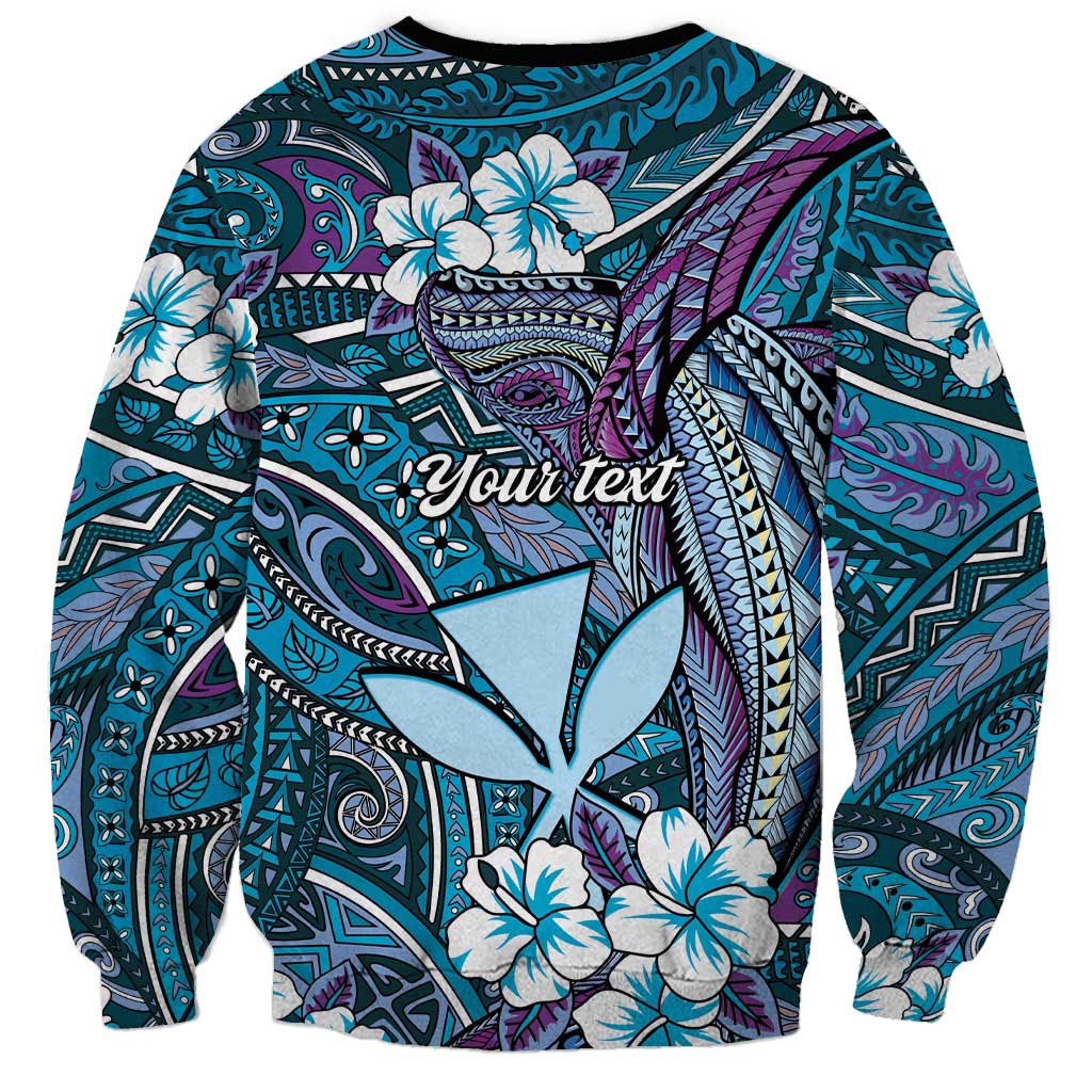 Personalised Hawaii Tribal Humpback Whale Sweatshirt Polu Hibiscus Seamless Pattern