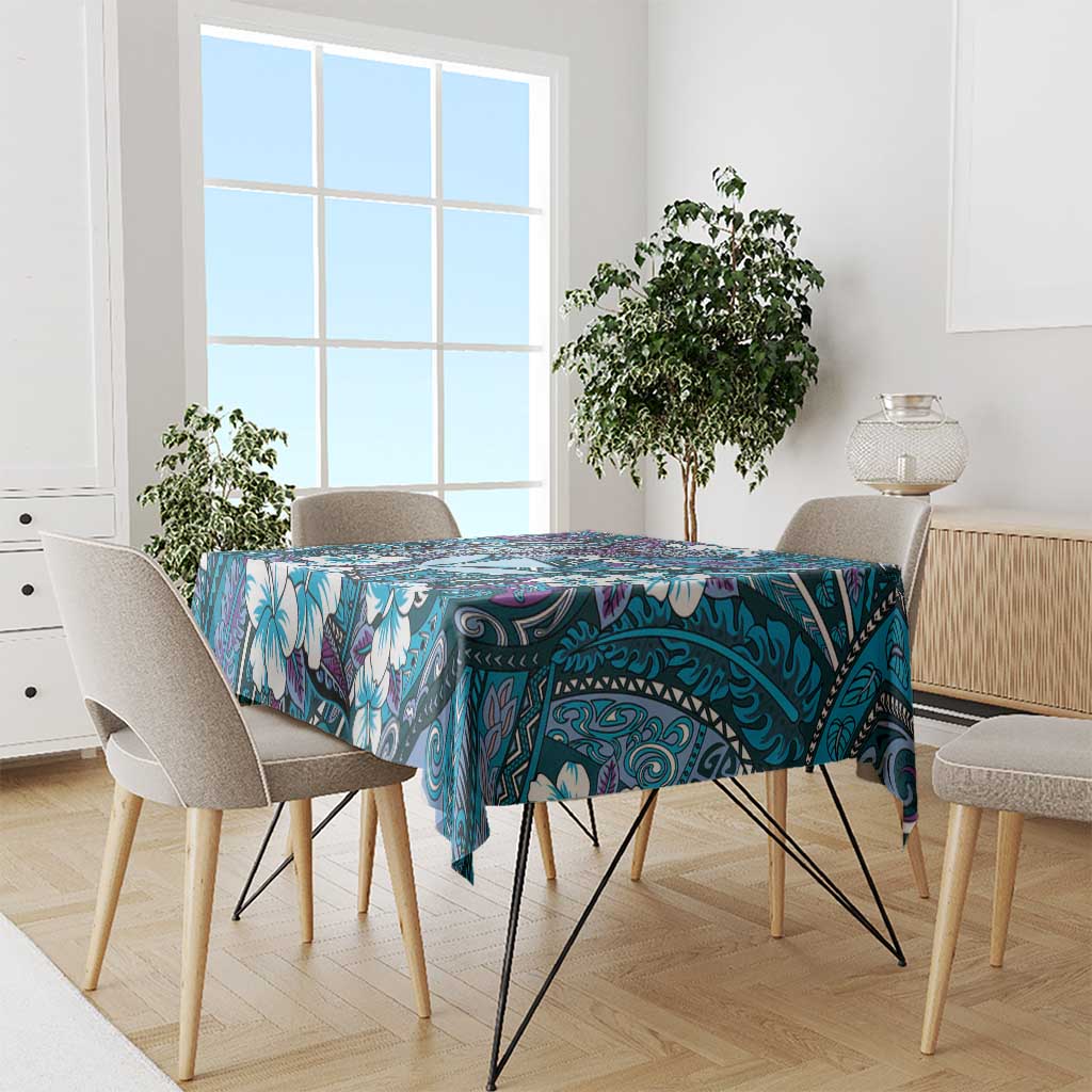 Personalised Hawaii Tribal Humpback Whale Tablecloth Polu Hibiscus Seamless Pattern