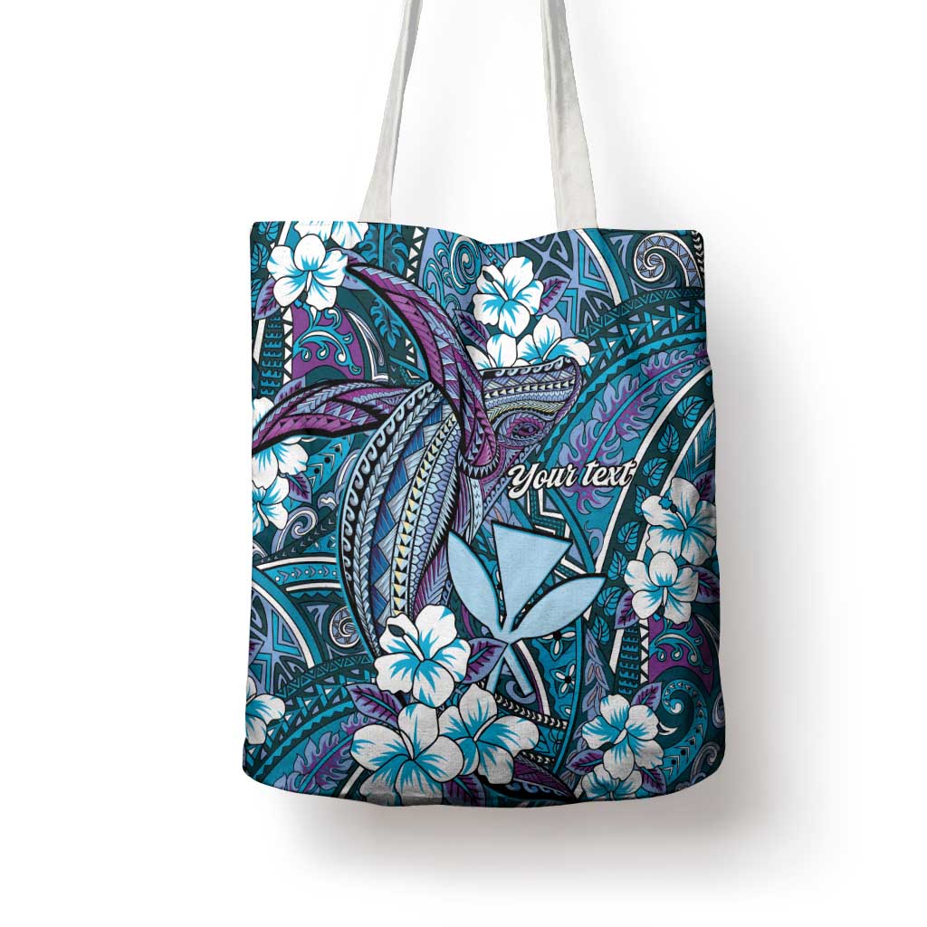 Personalised Hawaii Tribal Humpback Whale Tote Bag Polu Hibiscus Seamless Pattern LT9 - Polynesian Pride