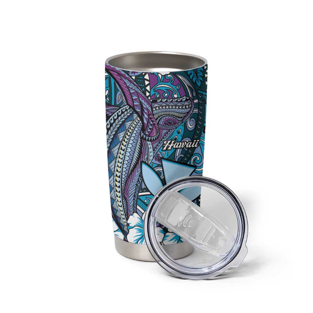 Personalised Hawaii Tribal Humpback Whale Tumbler Cup Polu Hibiscus Seamless Pattern