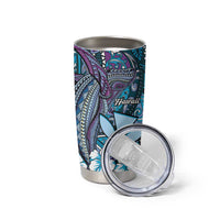 Personalised Hawaii Tribal Humpback Whale Tumbler Cup Polu Hibiscus Seamless Pattern