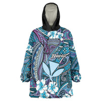 Personalised Hawaii Tribal Humpback Whale Wearable Blanket Hoodie Polu Hibiscus Seamless Pattern