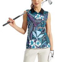 Personalised Hawaii Tribal Humpback Whale Women Sleeveless Polo Shirt Polu Hibiscus Seamless Pattern