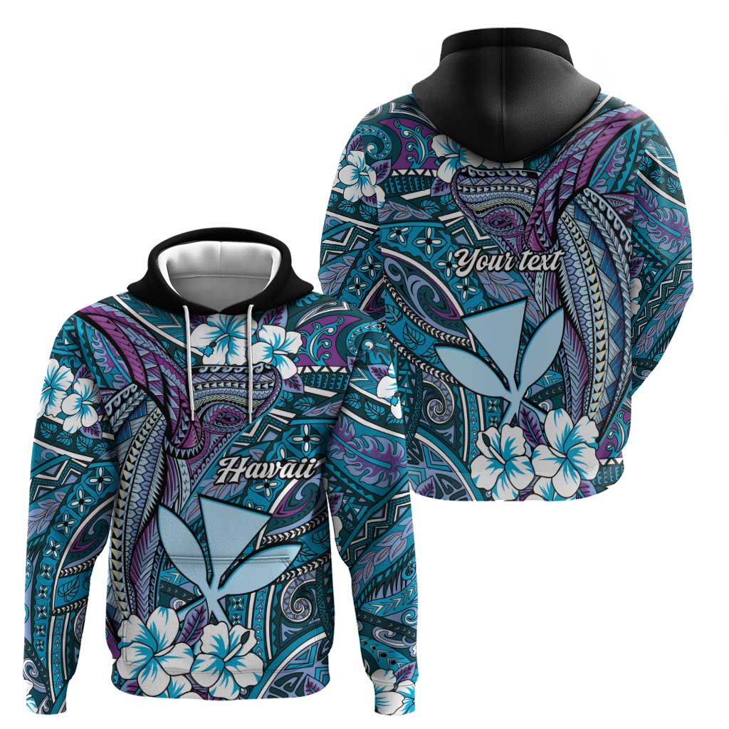 Personalised Hawaii Tribal Humpback Whale Zip Hoodie Polu Hibiscus Seamless Pattern