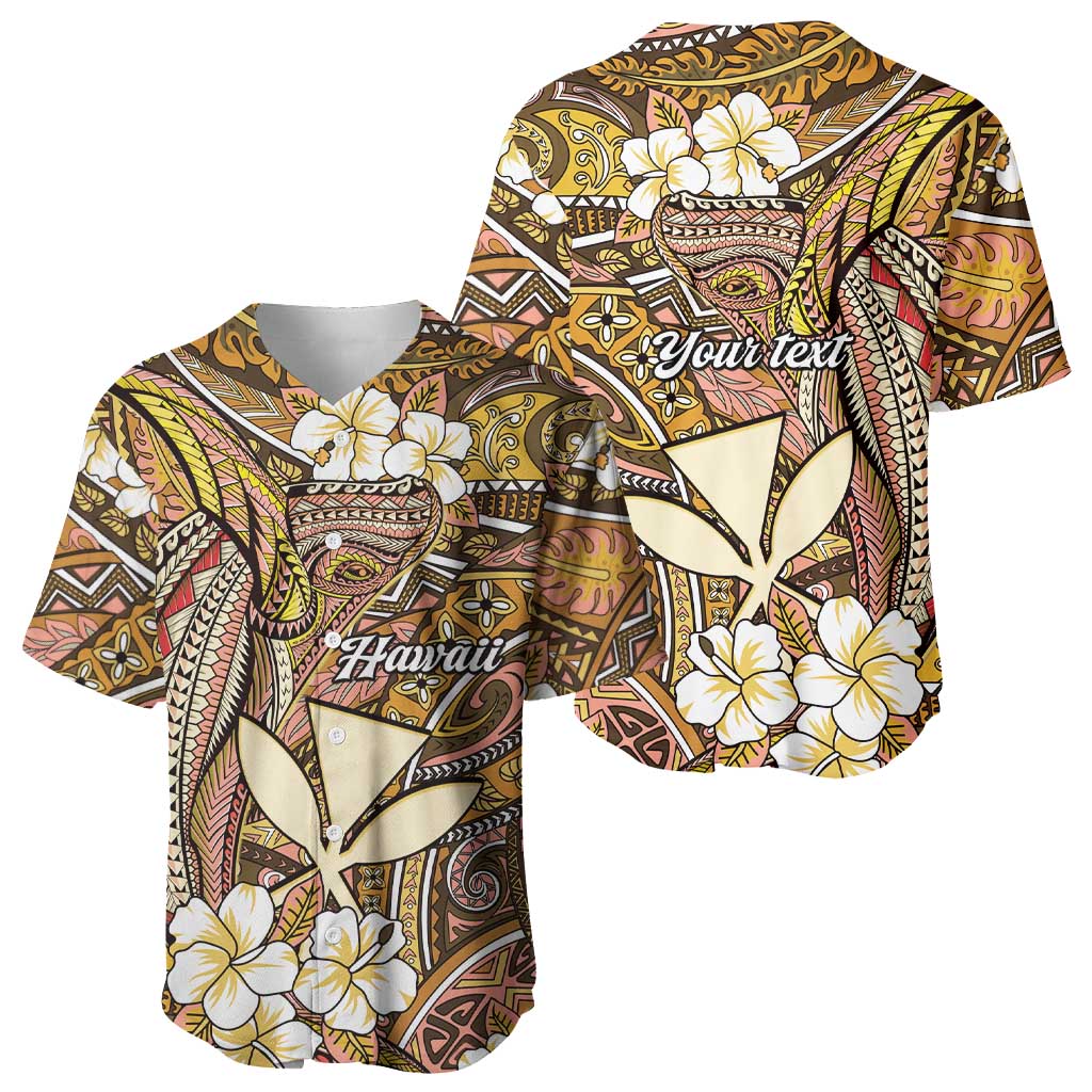 Personalised Hawaii Tribal Humpback Whale Baseball Jersey Melemele Hibiscus Seamless Pattern