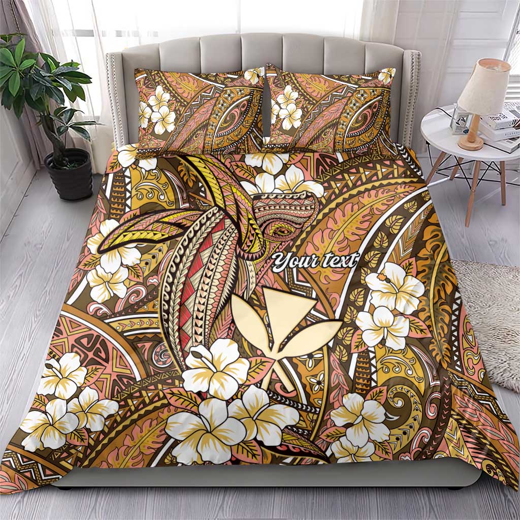 Personalised Hawaii Tribal Humpback Whale Bedding Set Melemele Hibiscus Seamless Pattern