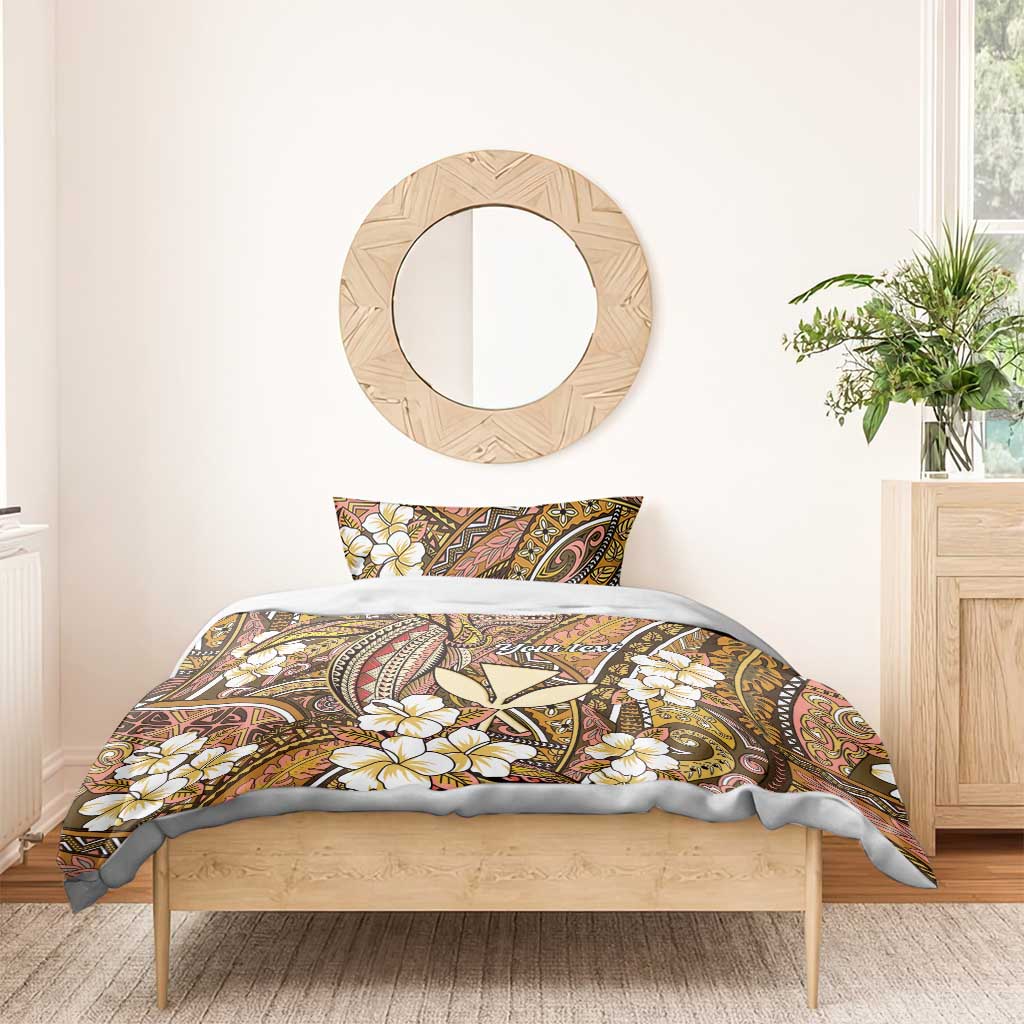 Personalised Hawaii Tribal Humpback Whale Bedding Set Melemele Hibiscus Seamless Pattern