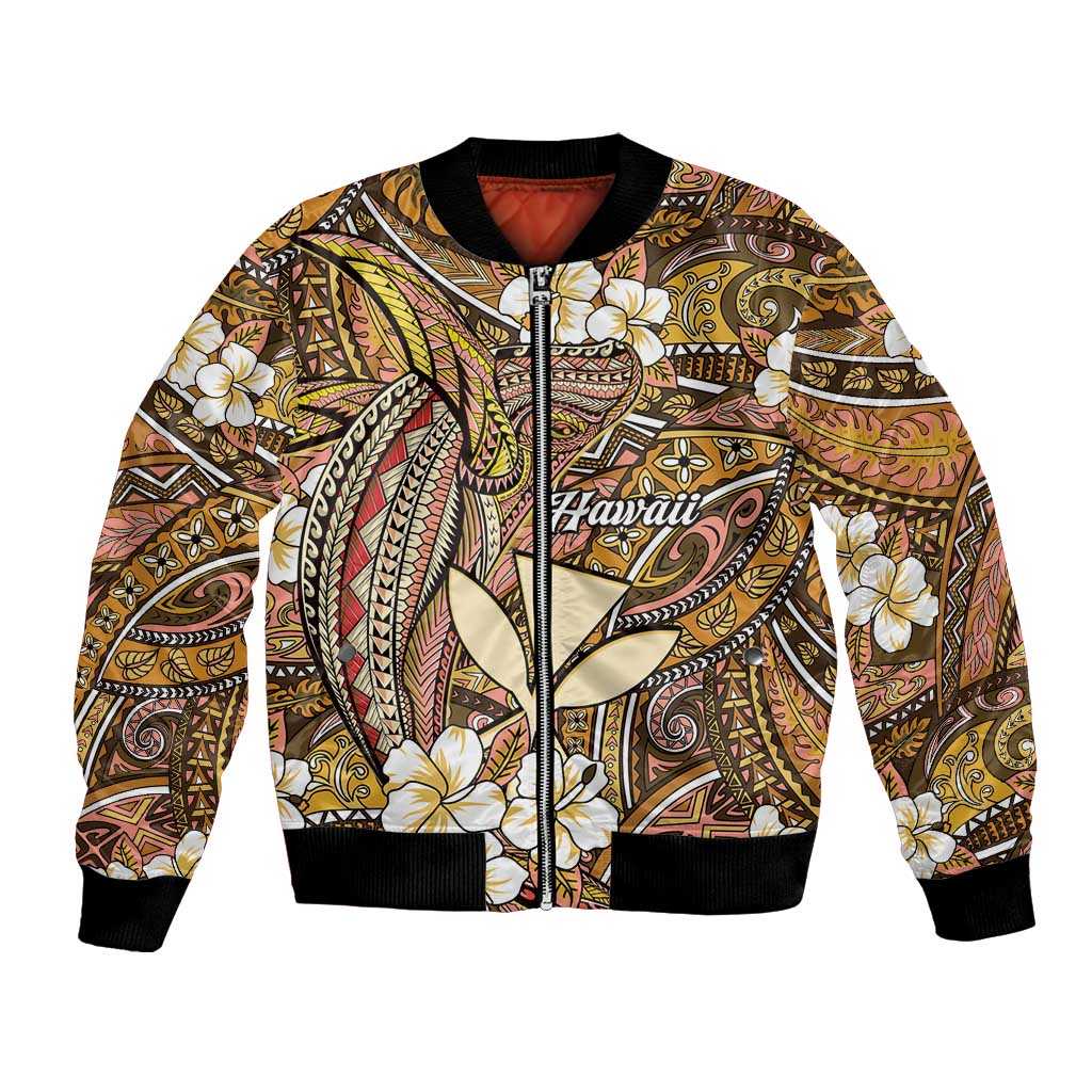 Personalised Hawaii Tribal Humpback Whale Bomber Jacket Melemele Hibiscus Seamless Pattern