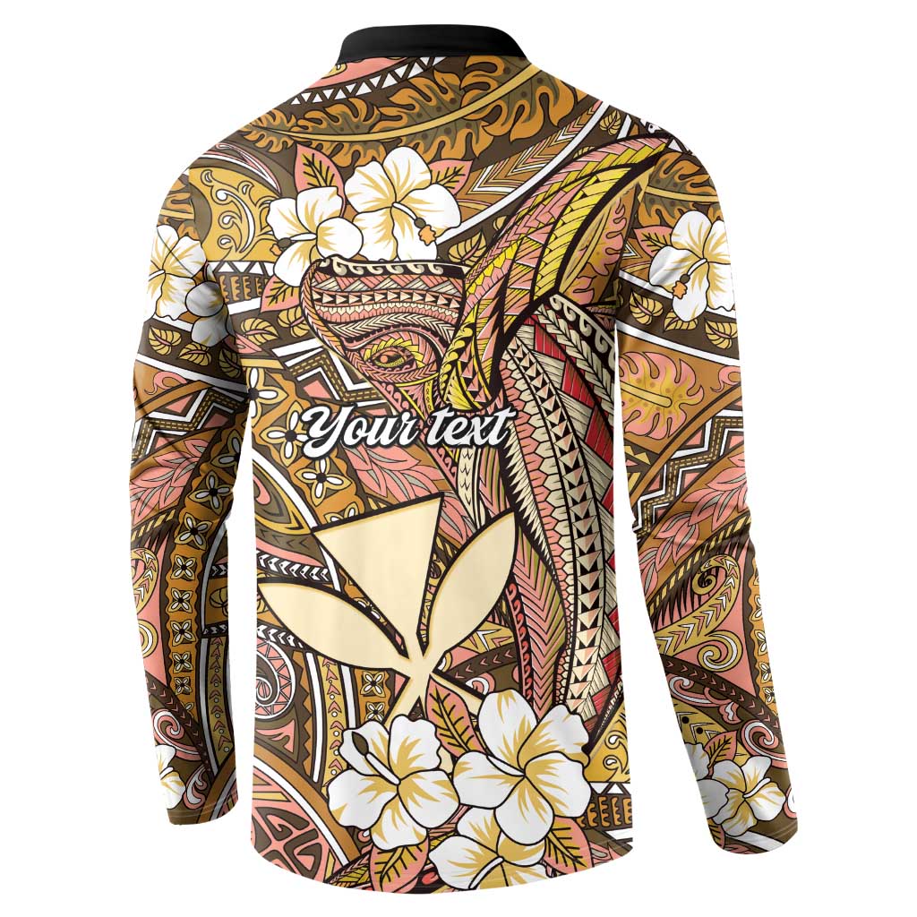 Personalised Hawaii Tribal Humpback Whale Button Sweatshirt Melemele Hibiscus Seamless Pattern