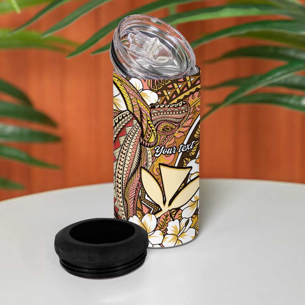Personalised Hawaii Tribal Humpback Whale 4 in 1 Can Cooler Tumbler Melemele Hibiscus Seamless Pattern