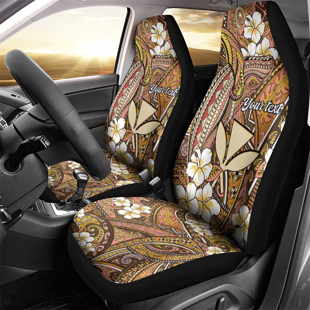 Personalised Hawaii Tribal Humpback Whale Car Seat Cover Melemele Hibiscus Seamless Pattern