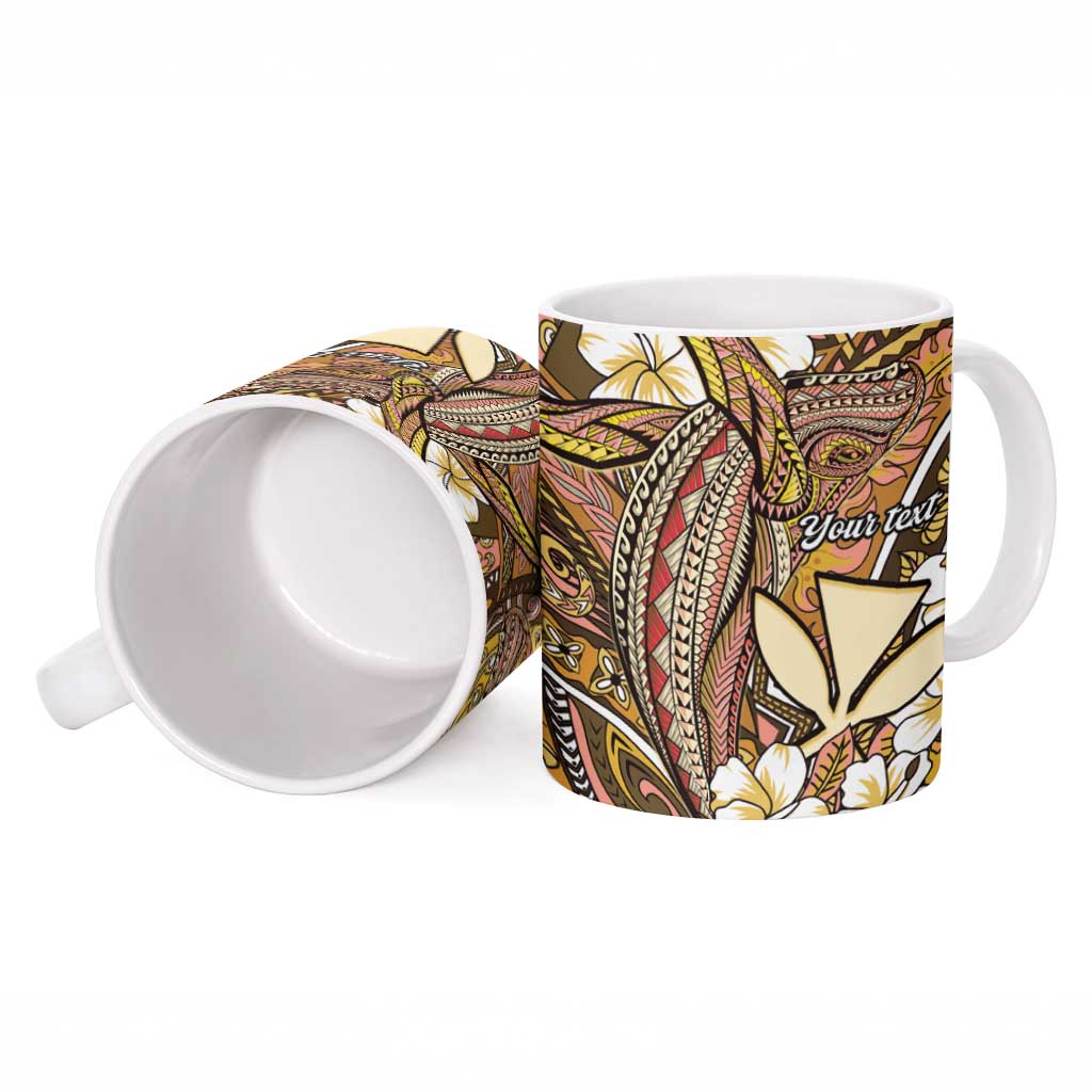 Personalised Hawaii Tribal Humpback Whale Ceramic Mug Melemele Hibiscus Seamless Pattern