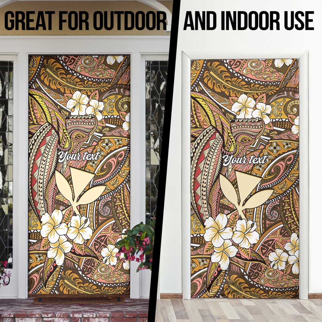 Personalised Hawaii Tribal Humpback Whale Door Cover Melemele Hibiscus Seamless Pattern