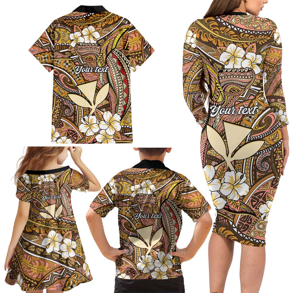 Personalised Hawaii Tribal Humpback Whale Family Matching Long Sleeve Bodycon Dress and Hawaiian Shirt Melemele Hibiscus Seamless Pattern LT9 - Polynesian Pride