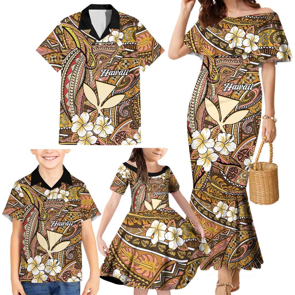 Personalised Hawaii Tribal Humpback Whale Family Matching Mermaid Dress and Hawaiian Shirt Melemele Hibiscus Seamless Pattern