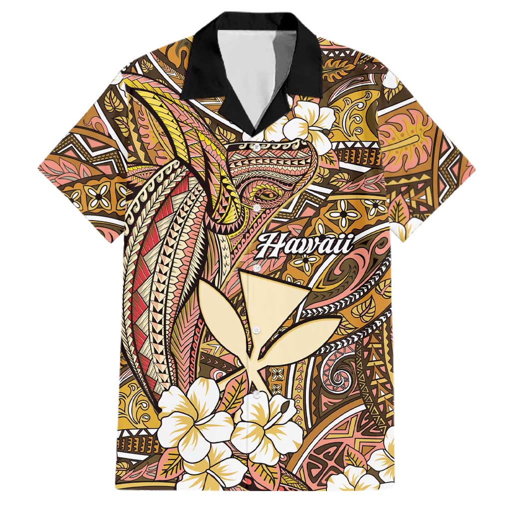 Personalised Hawaii Tribal Humpback Whale Family Matching Mermaid Dress and Hawaiian Shirt Melemele Hibiscus Seamless Pattern LT9 Dad's Shirt - Short Sleeve Gold - Polynesian Pride