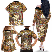 Personalised Hawaii Tribal Humpback Whale Family Matching Off The Shoulder Long Sleeve Dress and Hawaiian Shirt Melemele Hibiscus Seamless Pattern LT9 - Polynesian Pride