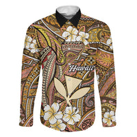 Personalised Hawaii Tribal Humpback Whale Family Matching Off Shoulder Maxi Dress and Hawaiian Shirt Melemele Hibiscus Seamless Pattern LT9 Dad's Shirt - Long Sleeve Gold - Polynesian Pride