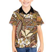Personalised Hawaii Tribal Humpback Whale Family Matching Off Shoulder Short Dress and Hawaiian Shirt Melemele Hibiscus Seamless Pattern LT9 Son's Shirt Gold - Polynesian Pride