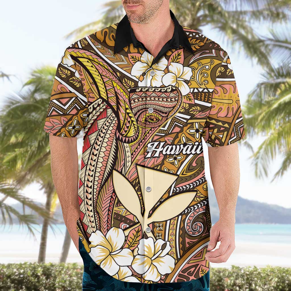 Personalised Hawaii Tribal Humpback Whale Hawaiian Shirt Melemele Hibiscus Seamless Pattern