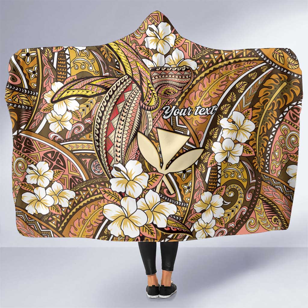 Personalised Hawaii Tribal Humpback Whale Hooded Blanket Melemele Hibiscus Seamless Pattern