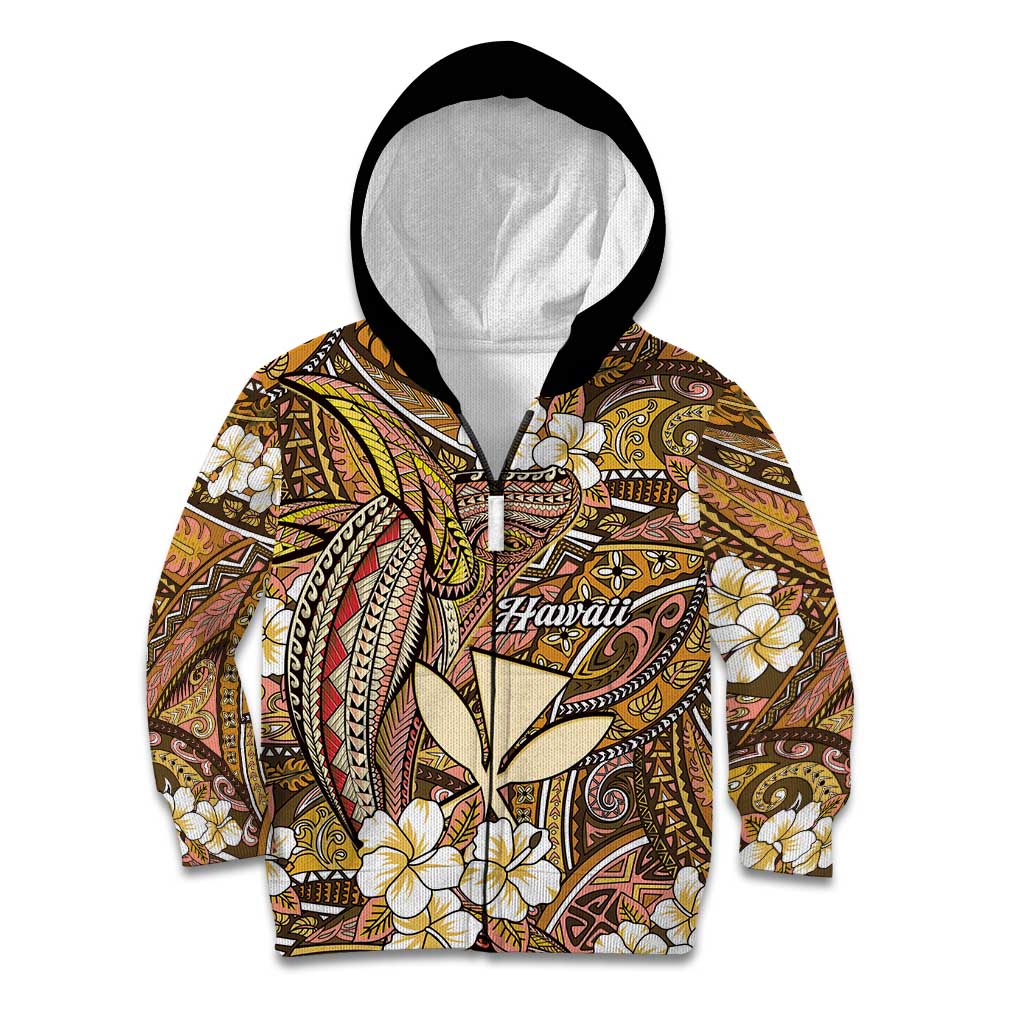 Personalised Hawaii Tribal Humpback Whale Kid Hoodie Melemele Hibiscus Seamless Pattern
