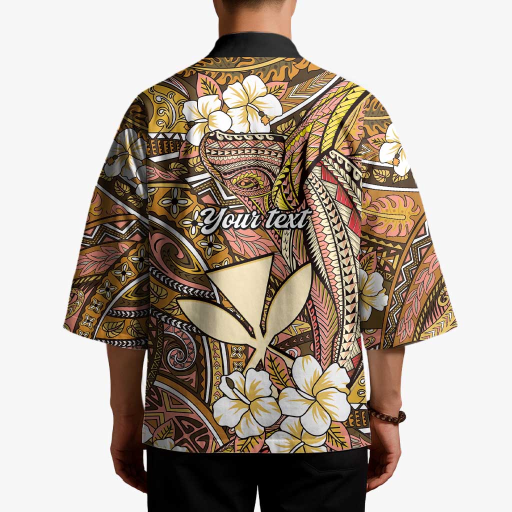Personalised Hawaii Tribal Humpback Whale Kimono Melemele Hibiscus Seamless Pattern