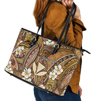 Personalised Hawaii Tribal Humpback Whale Leather Tote Bag Melemele Hibiscus Seamless Pattern