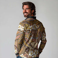 Personalised Hawaii Tribal Humpback Whale Long Sleeve Polo Shirt Melemele Hibiscus Seamless Pattern