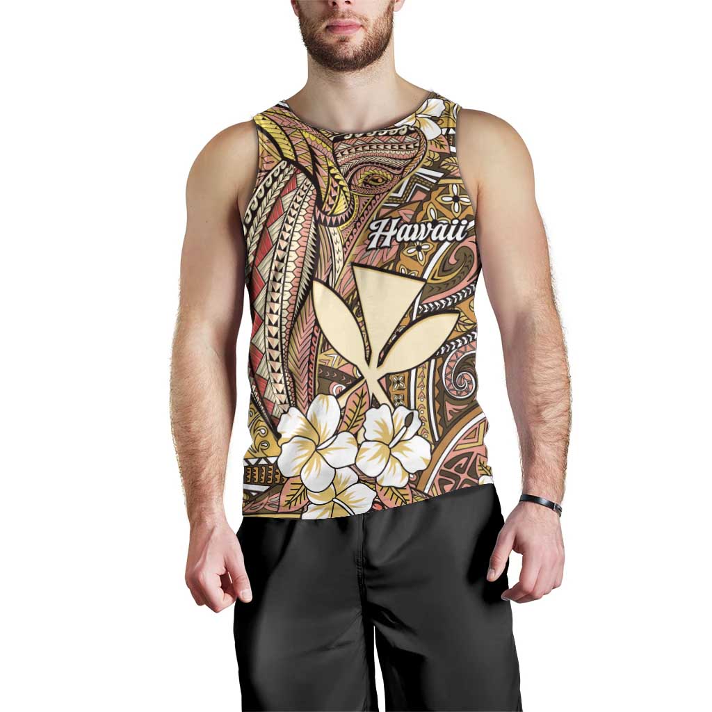 Personalised Hawaii Tribal Humpback Whale Men Tank Top Melemele Hibiscus Seamless Pattern