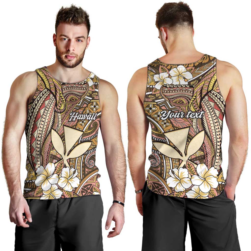 Personalised Hawaii Tribal Humpback Whale Men Tank Top Melemele Hibiscus Seamless Pattern
