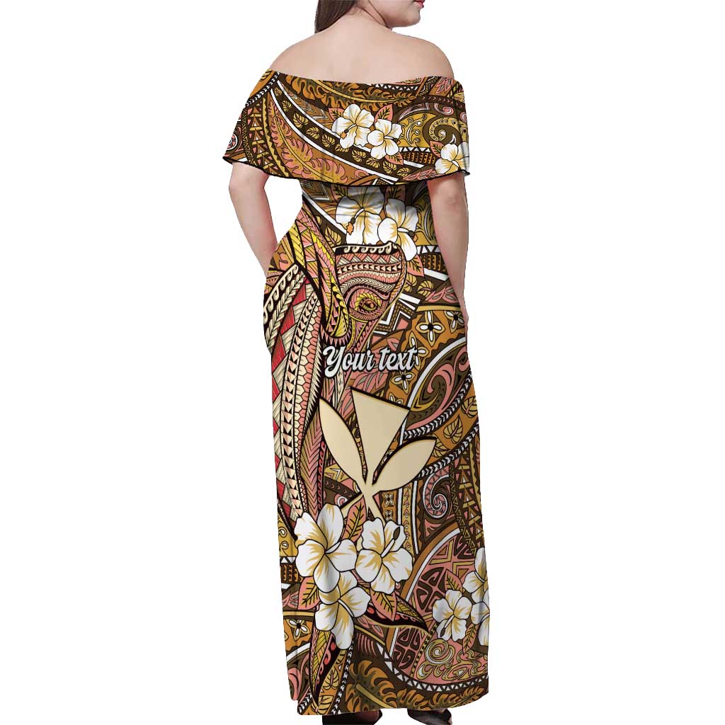 Personalised Hawaii Tribal Humpback Whale Off Shoulder Maxi Dress Melemele Hibiscus Seamless Pattern