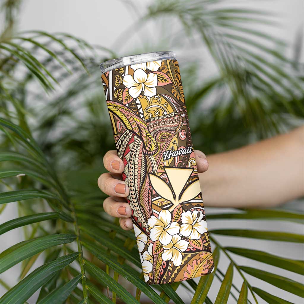 Personalised Hawaii Tribal Humpback Whale Skinny Tumbler Melemele Hibiscus Seamless Pattern