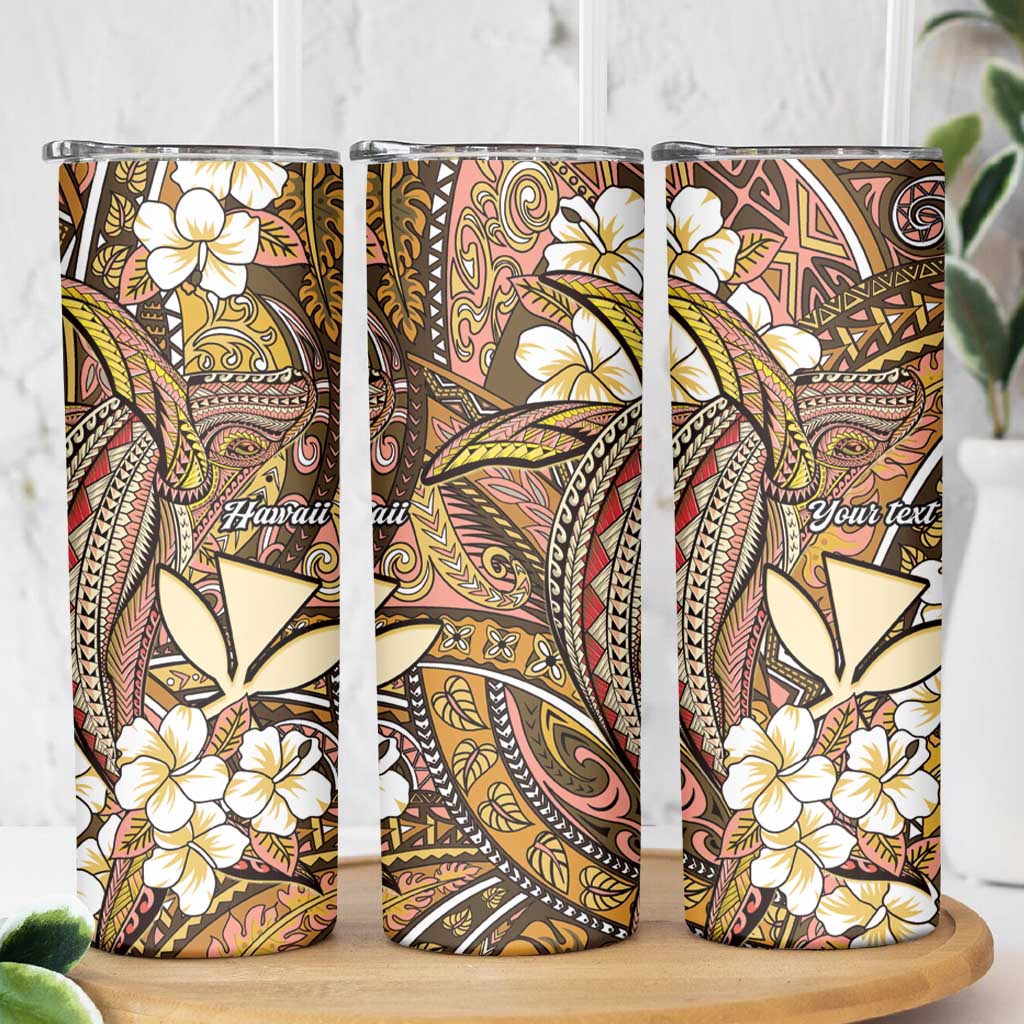 Personalised Hawaii Tribal Humpback Whale Skinny Tumbler Melemele Hibiscus Seamless Pattern