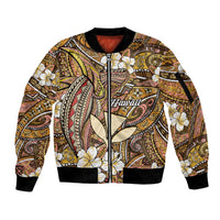 Personalised Hawaii Tribal Humpback Whale Sleeve Zip Bomber Jacket Melemele Hibiscus Seamless Pattern
